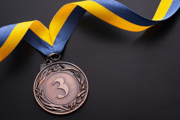 Third placed runner up bronze medal on a ribbon